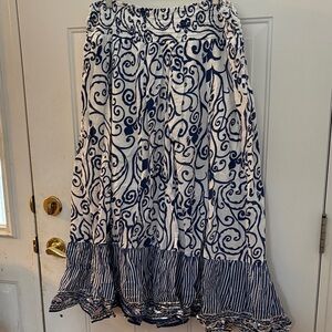 Lane Bryant Boho Navy and White Printed Maxi Skirt
